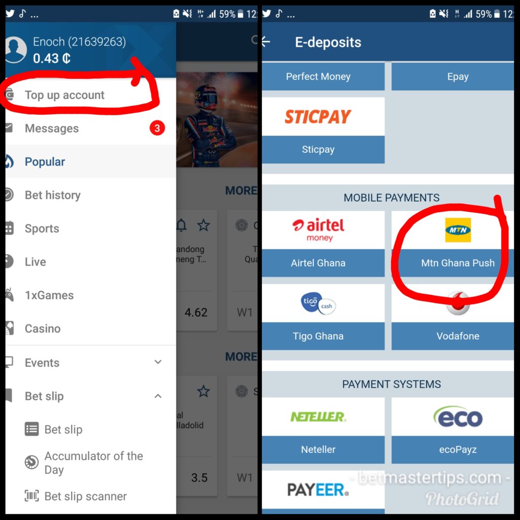 1xBet mobile payment