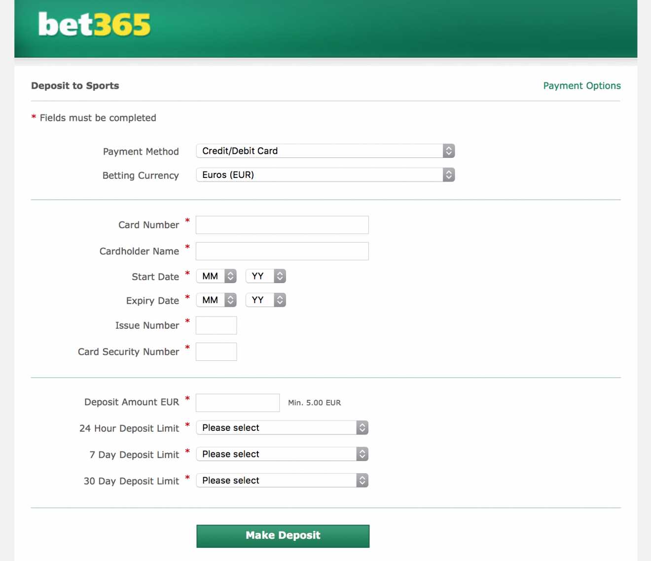 bet365 Registration form