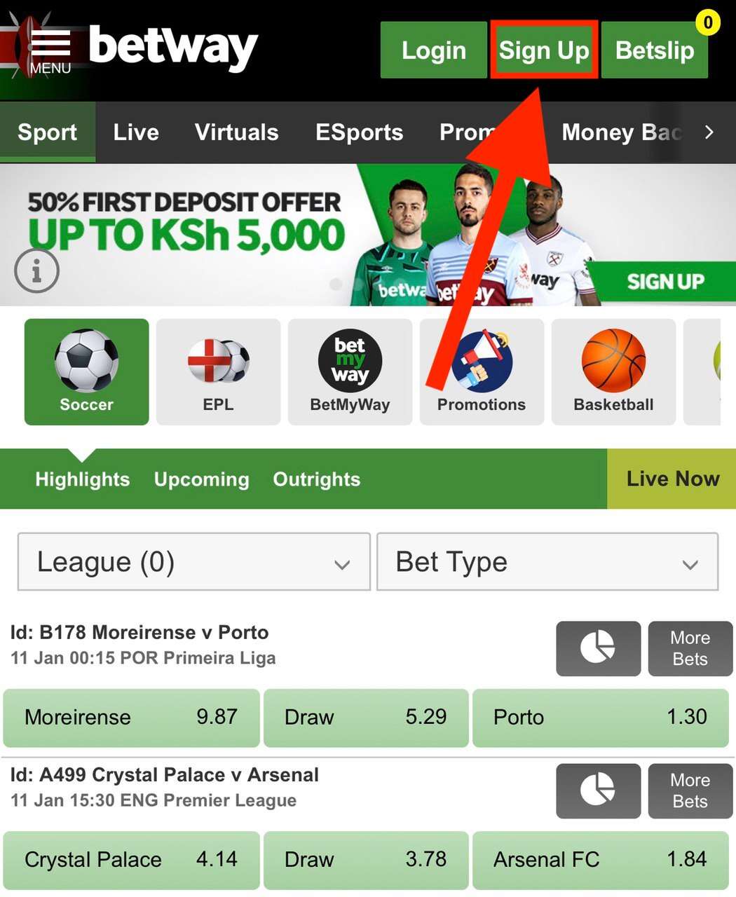 Betway Sign Up code